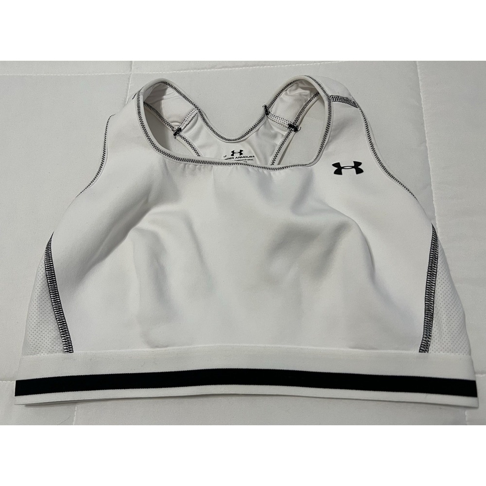 Under Armour Women's HeatGear Workout Sports Bra White Gym Activewear Top Size L